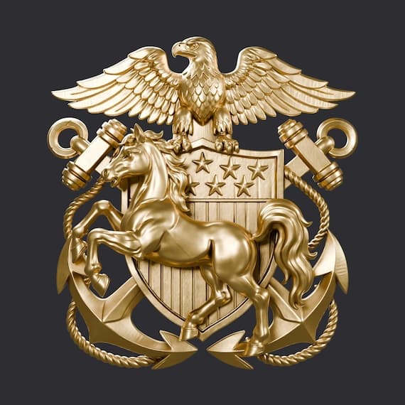 USN Mustang Crest STL for CNC and 3D Printing | Prior Enlisted Navy Officer Emblem Relief File | Commissioning Gift